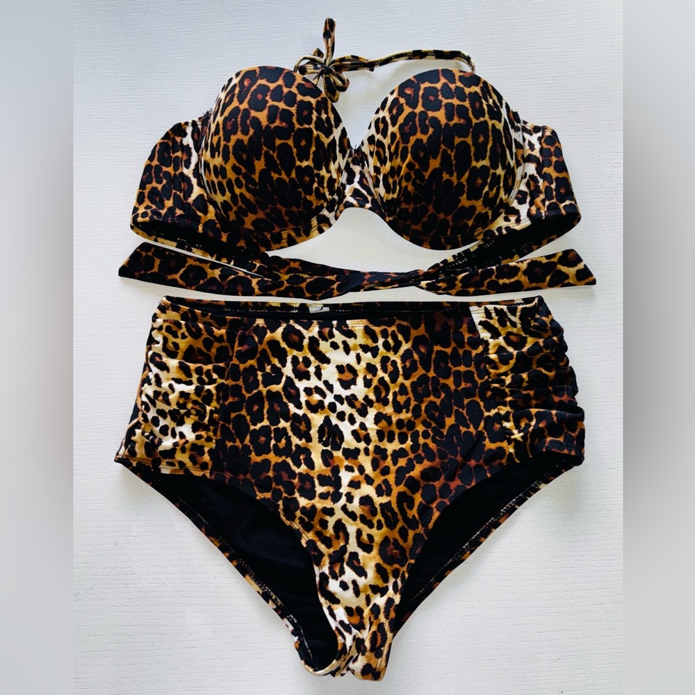 TiniBikini Leopard Print High-Waist Bikini - Brown/Black